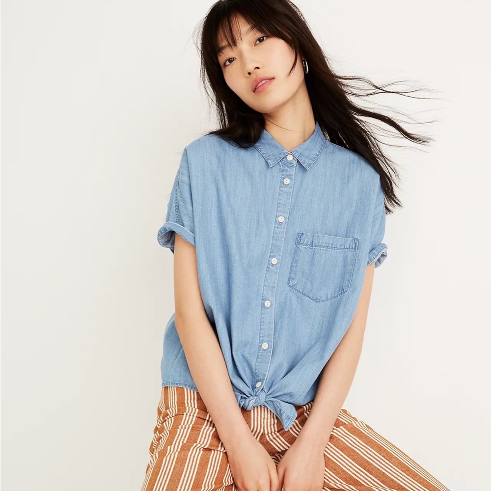 Madewell Denim Short-Sleeve Tie-Front Shirt